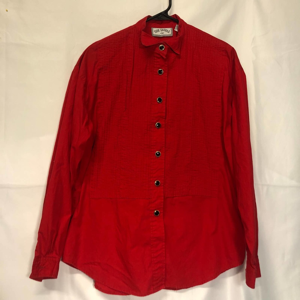 Side Saddle Vintage Red Blouse Tuxedo Style Western Size L
